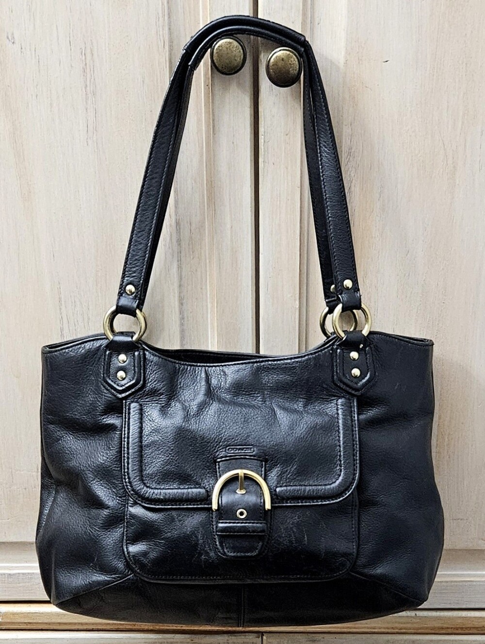 Coach Campbell Leather Large Shoulder Bag Black F24961